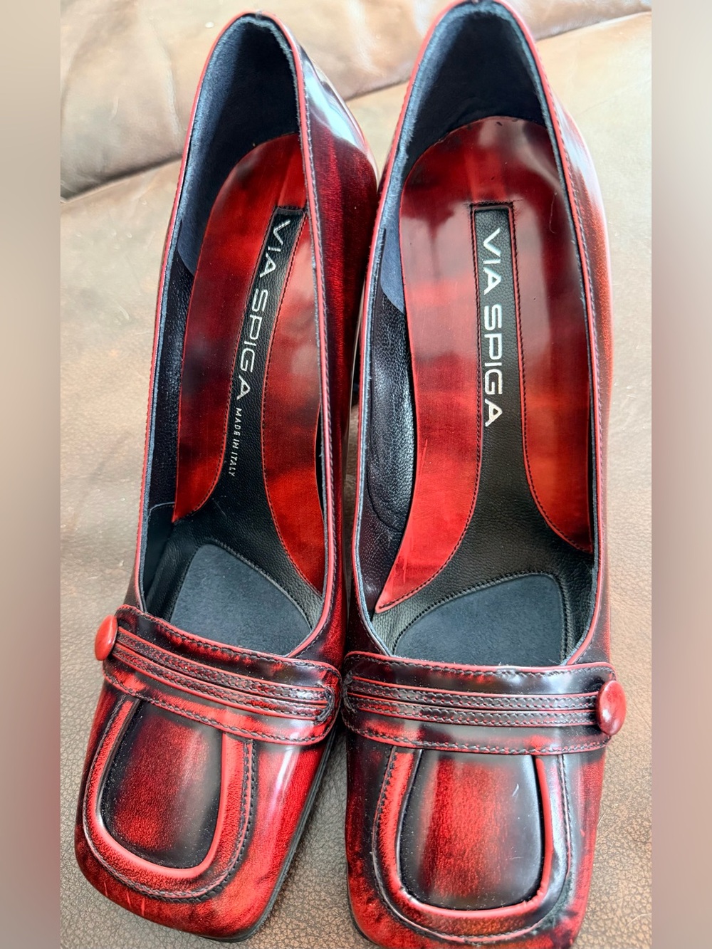 Vintage Via Spiga Red Block Heel Pumps Made in Italy Woman’s Size 8M
